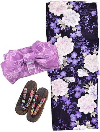 Japanese kimono yukata three-piece set