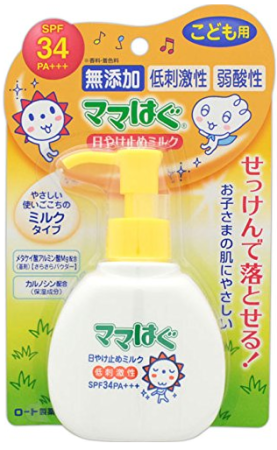 картинка ROHTO Mama hug milk SPF 34 PA+++— sun protection milk for kids 100g магазин одежды и аксессуаров являющийся официальным дистрибьютором в России  ROHTO Mama hug milk SPF 34 PA+++— sun protection milk for kids 100g